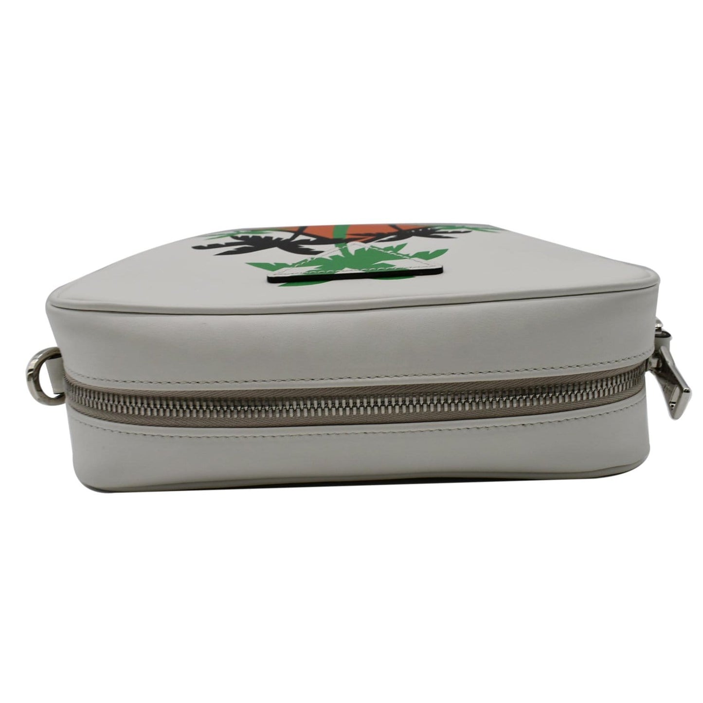 PRADA City Palm Tree Print Calfskin Leather Camera Bag White