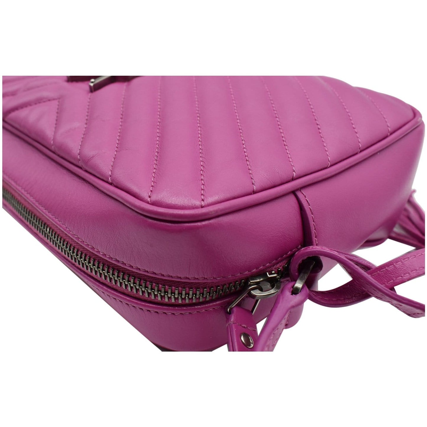 YVES SAINT LAURENT Lou Chevron Leather Camera Crossbody Bag Pink