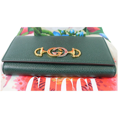 GUCCI Zumi Grainy Leather Continental Wallet Dark Green 573612