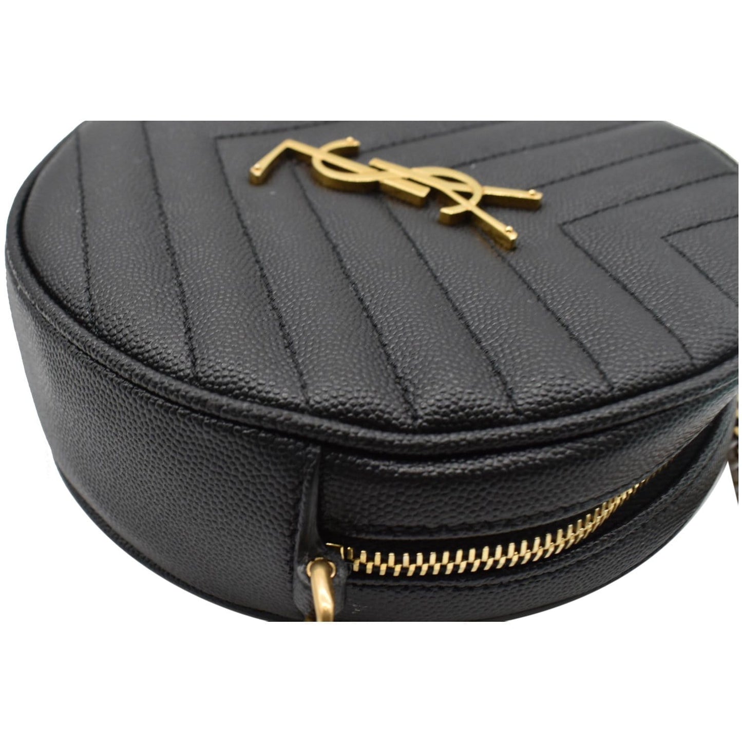 YVES SAINT LAURENT Vinyle Round Chevron Leather Crossbody Bag Black