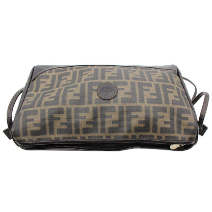 FENDI Roma Coated Canvas Leather Crossbody Bag Brown