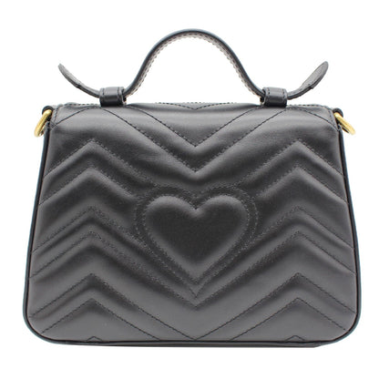 GUCCI GG Marmont Mini Leather Top Handle Shoulder Bag Black 547260