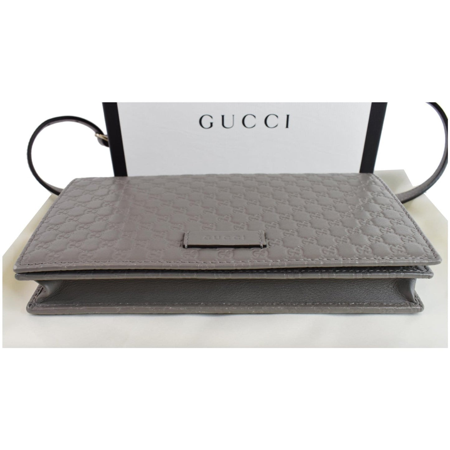 GUCCI Micro Guccissima Leather Crossbody Wallet Grey 466507