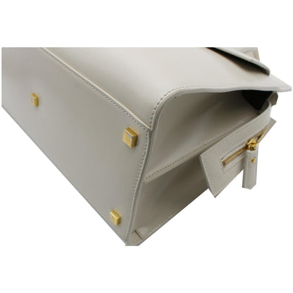 YVES SAINT LAURENT Uptown Medium Leather Tote Bag White