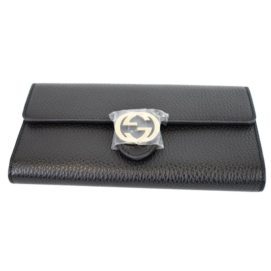 GUCCI GG Interlocking Continental Leather Wallet Black 598166