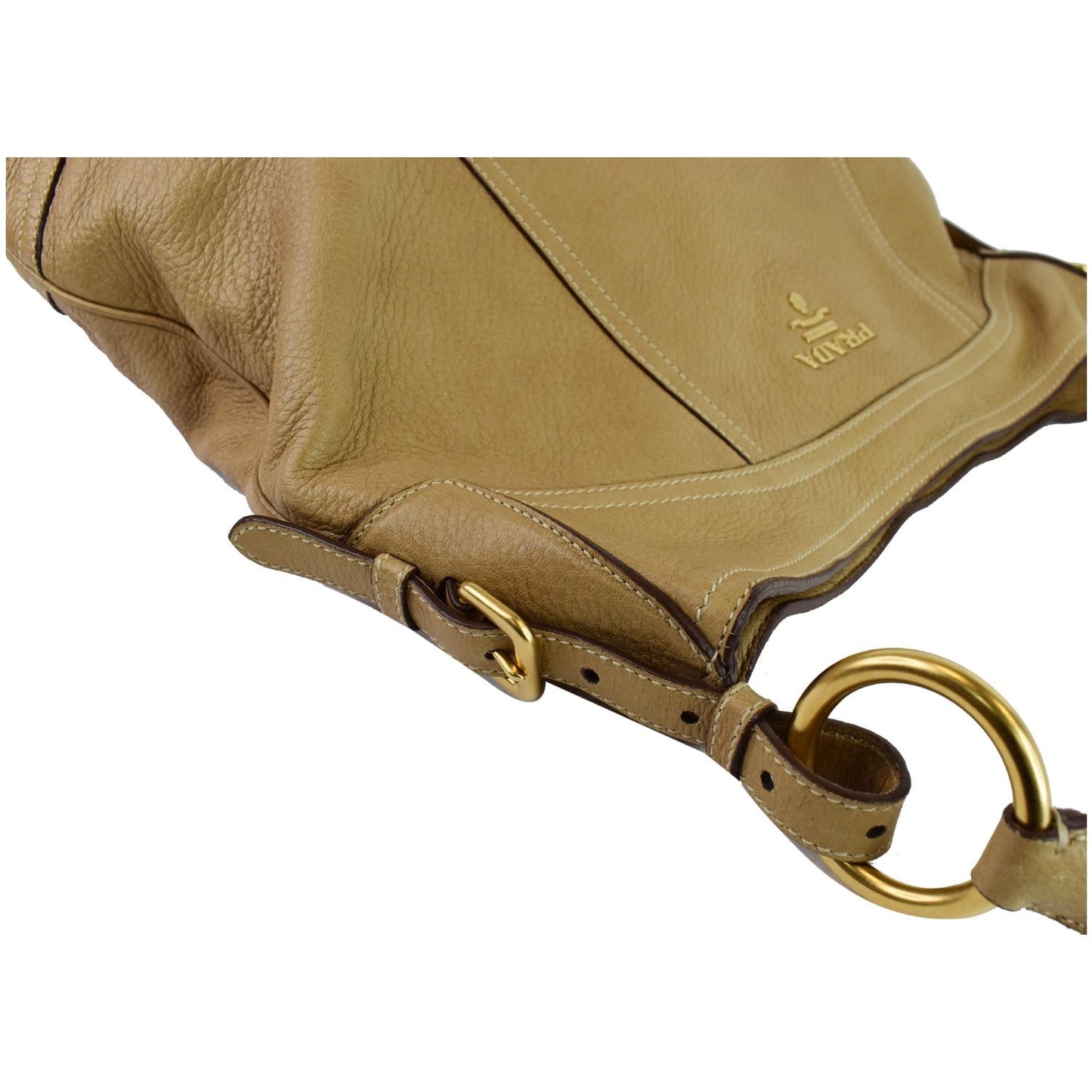PRADA Vitello Daino Large Leather Hobo Shoulder Bag Beige