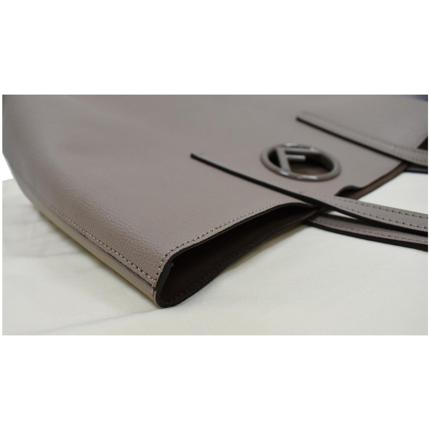 FENDI F Logo Calfskin Leather Shopping Tote Bag Taupe - Final Sale