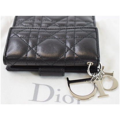 CHRISTIAN DIOR Cannage Lady Dior Charm Leather Wallet Black