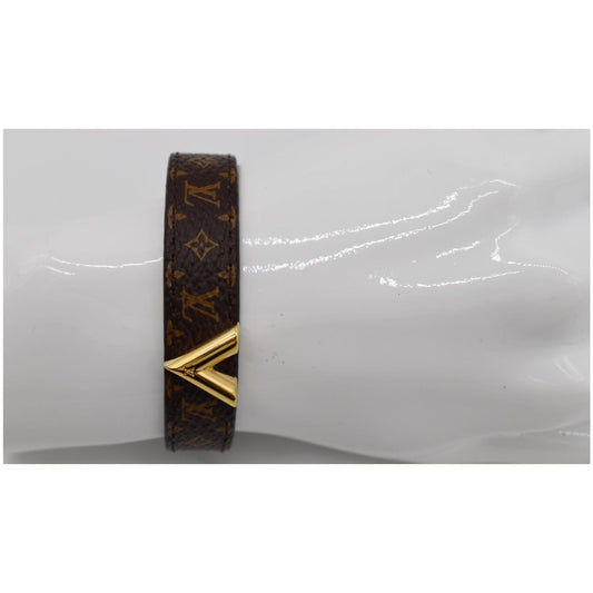 LOUIS VUITTON Essential V Monogram Canvas Bracelet Brown Size 15