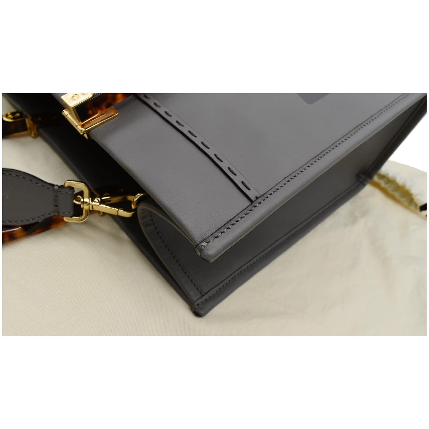 FENDI Sunshine Plexiglass Medium Leather Shopper Tote Bag Gray