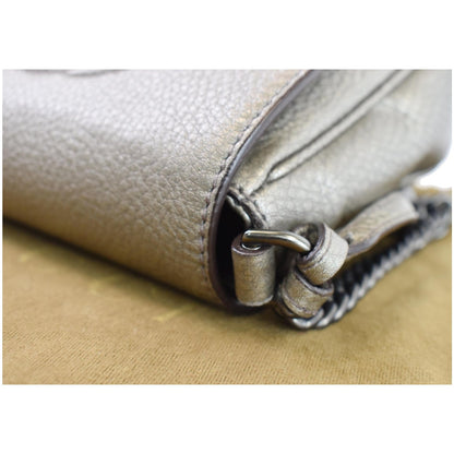 GUCCI GG Soho Tassel Pebbled Leather Shoulder Bag Silver 323190