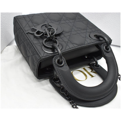 CHRISTIAN DIOR Mini Lady Dior Cannage Calfskin Leather Shoulder Bag Matte Black