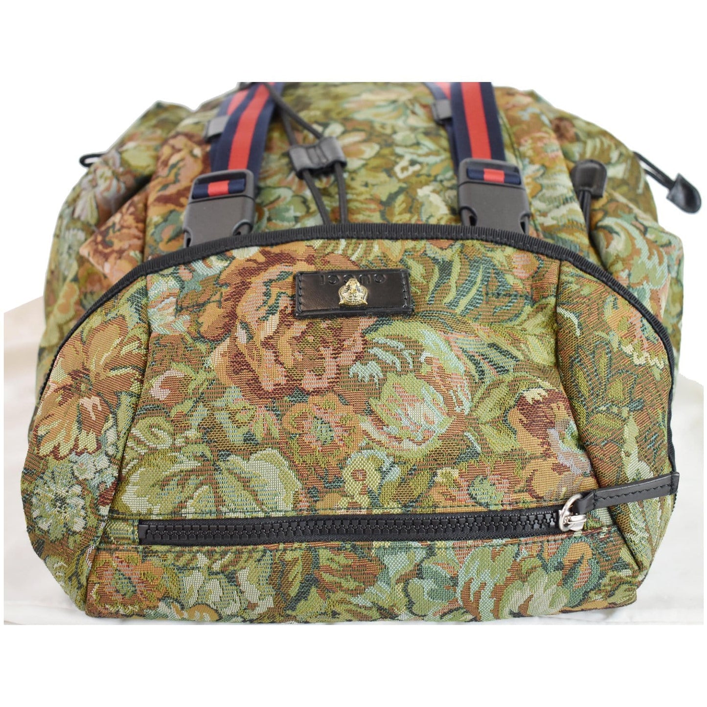 GUCCI Floral Brocade Leather Backpack Bag Green Multi 429037