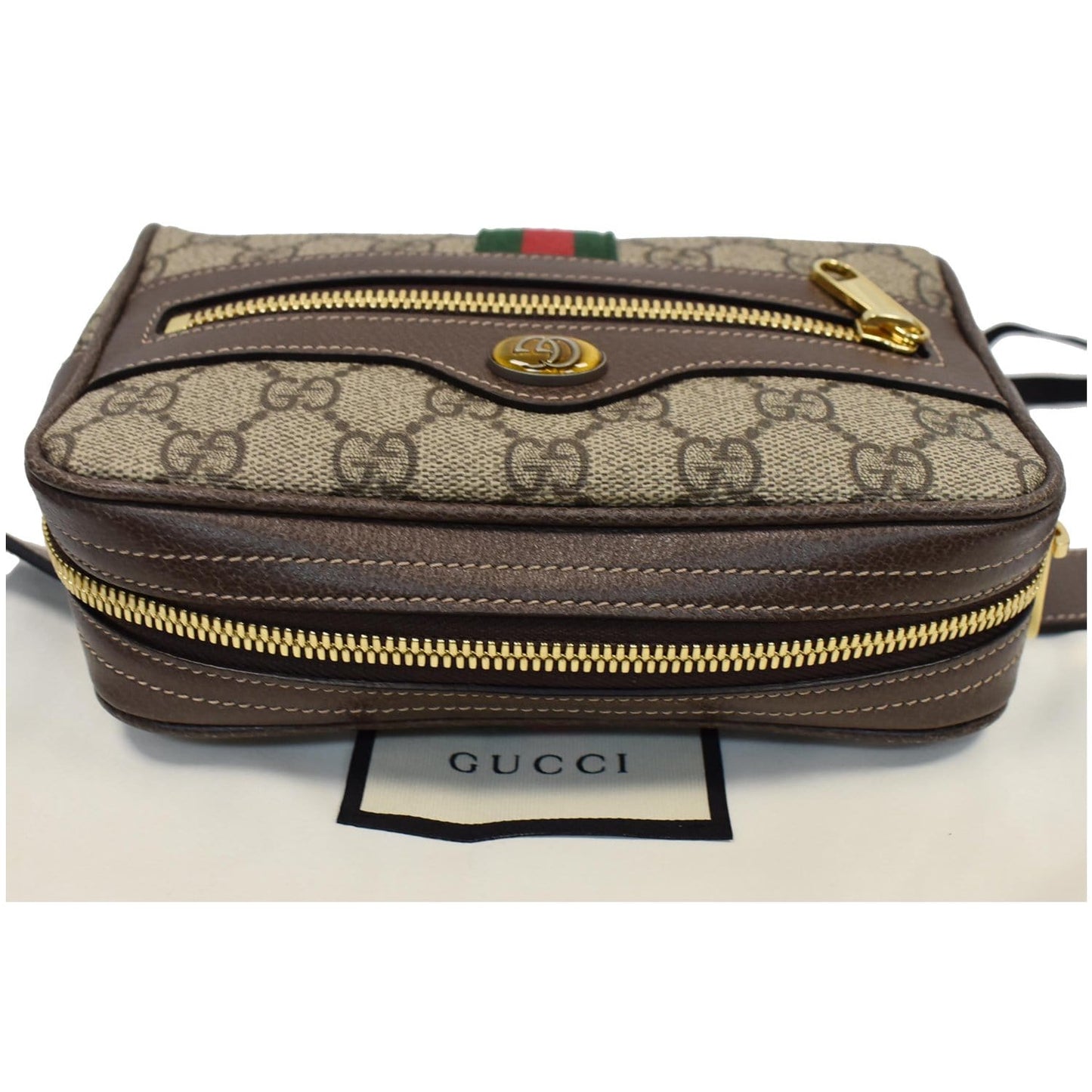 GUCCI Ophidia Small GG Supreme Canvas Web Belt Bag Brown 517076