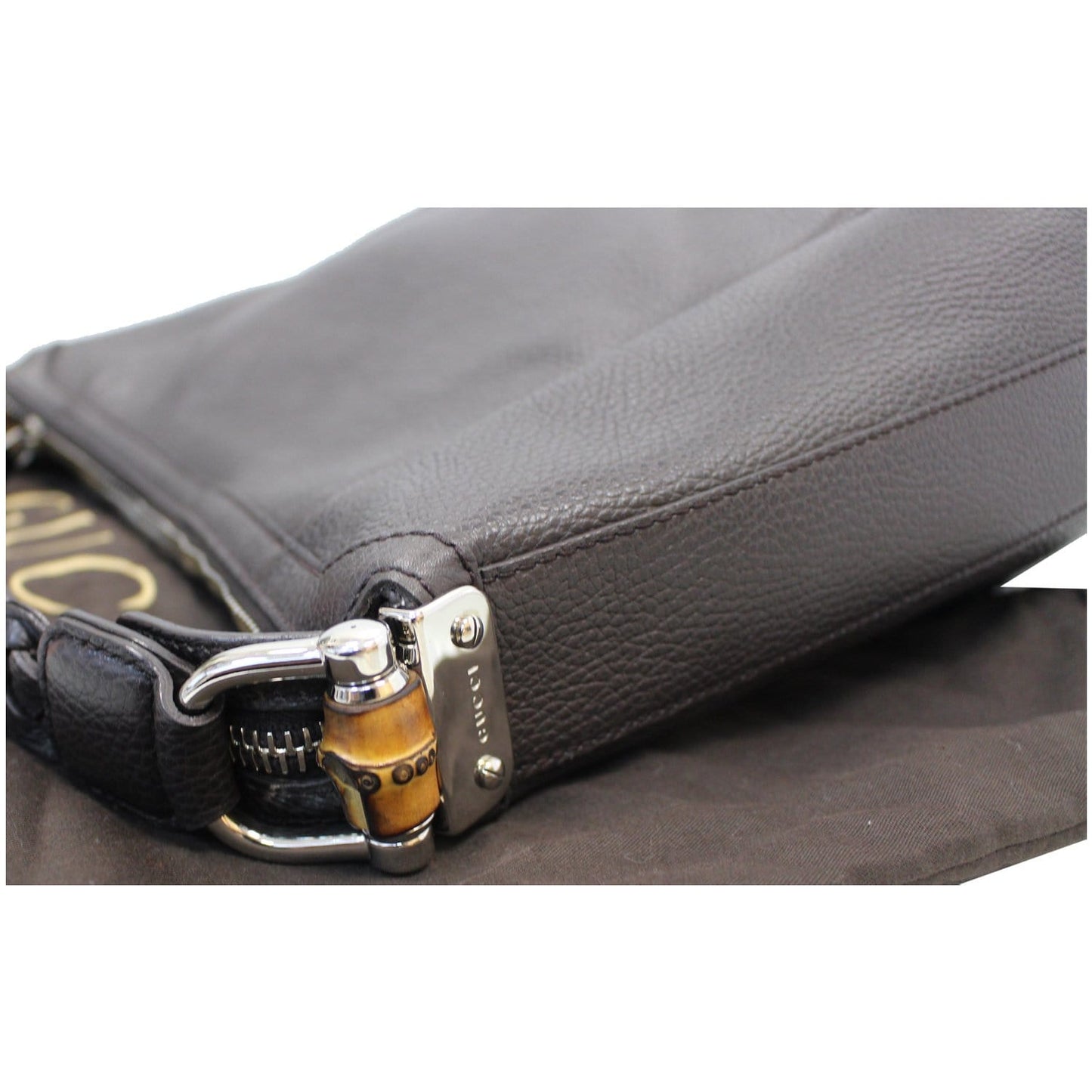 GUCCI Bamboo Bar Grained Calfskin Hobo Bag Dark Brown 336655