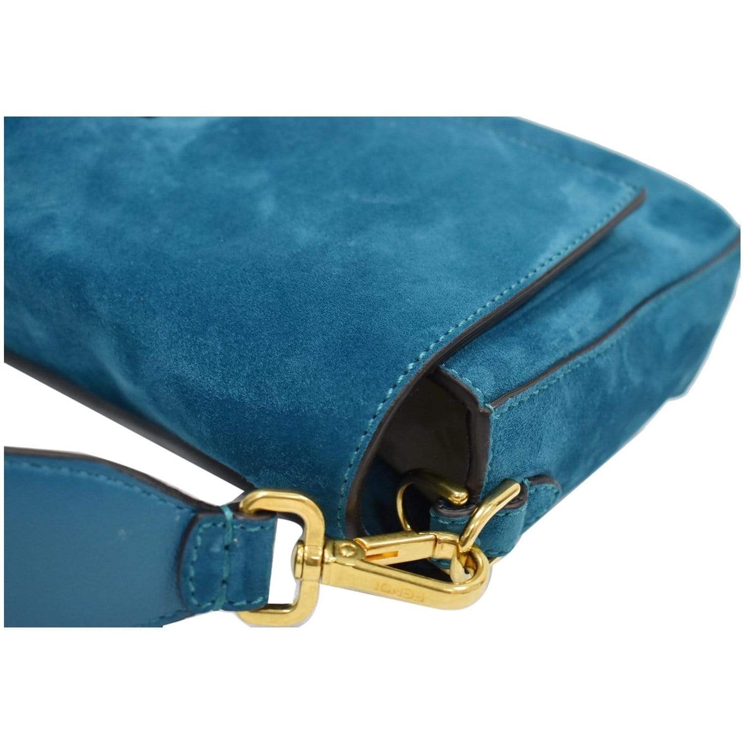 FENDI Baguette Large Suede Shoulder Bag Blue 8BR771