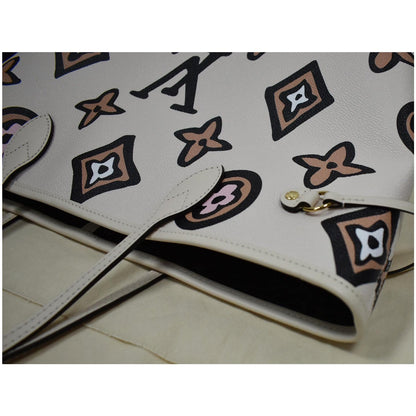 Louis Vuitton Neverfull MM Wild At Heart Monogram Canvas Tote Bag Cream