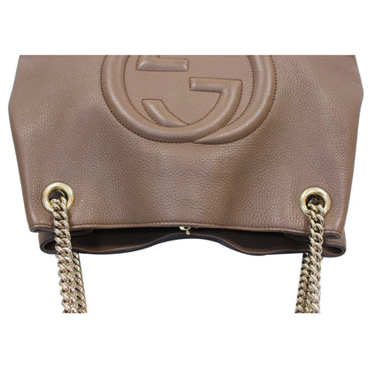 GUCCI Soho Pebbled Leather Chain Shoulder Bag 308982 Brown