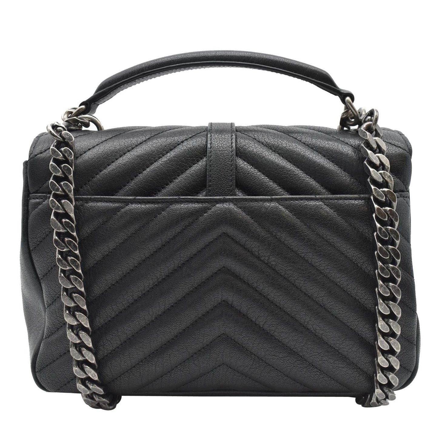 YVES SAINT LAURENT College Medium Monogram Chevron Leather Crossbody Bag Black