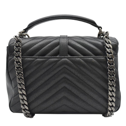 YVES SAINT LAURENT College Medium Monogram Chevron Leather Crossbody Bag Black