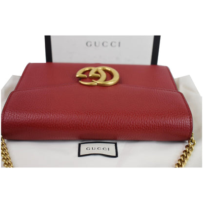 GUCCI GG Marmont Leather Crossbody Chain Wallet Red 401232