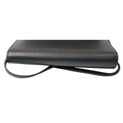 GUCCI Textured Leather Swing Crossbody Clutch Bag Black 368231