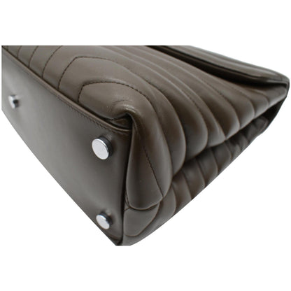 YVES SAINT LAURENT Large Loulou Calfskin Matelasse Chain Shoulder Bag Khaki Green