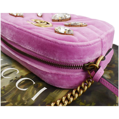 GUCCI GG Marmont Mini Marquise Crystal Velvet Crossbody Bag Pink 448065