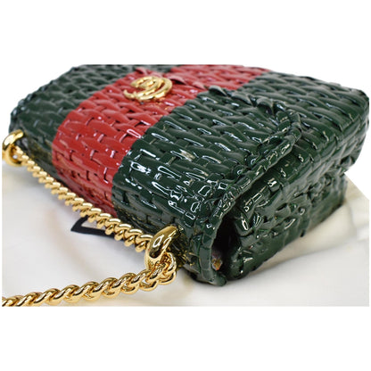 GUCCI Wicker Linea Cestino Mini Web Shoulder Bag Green 524829