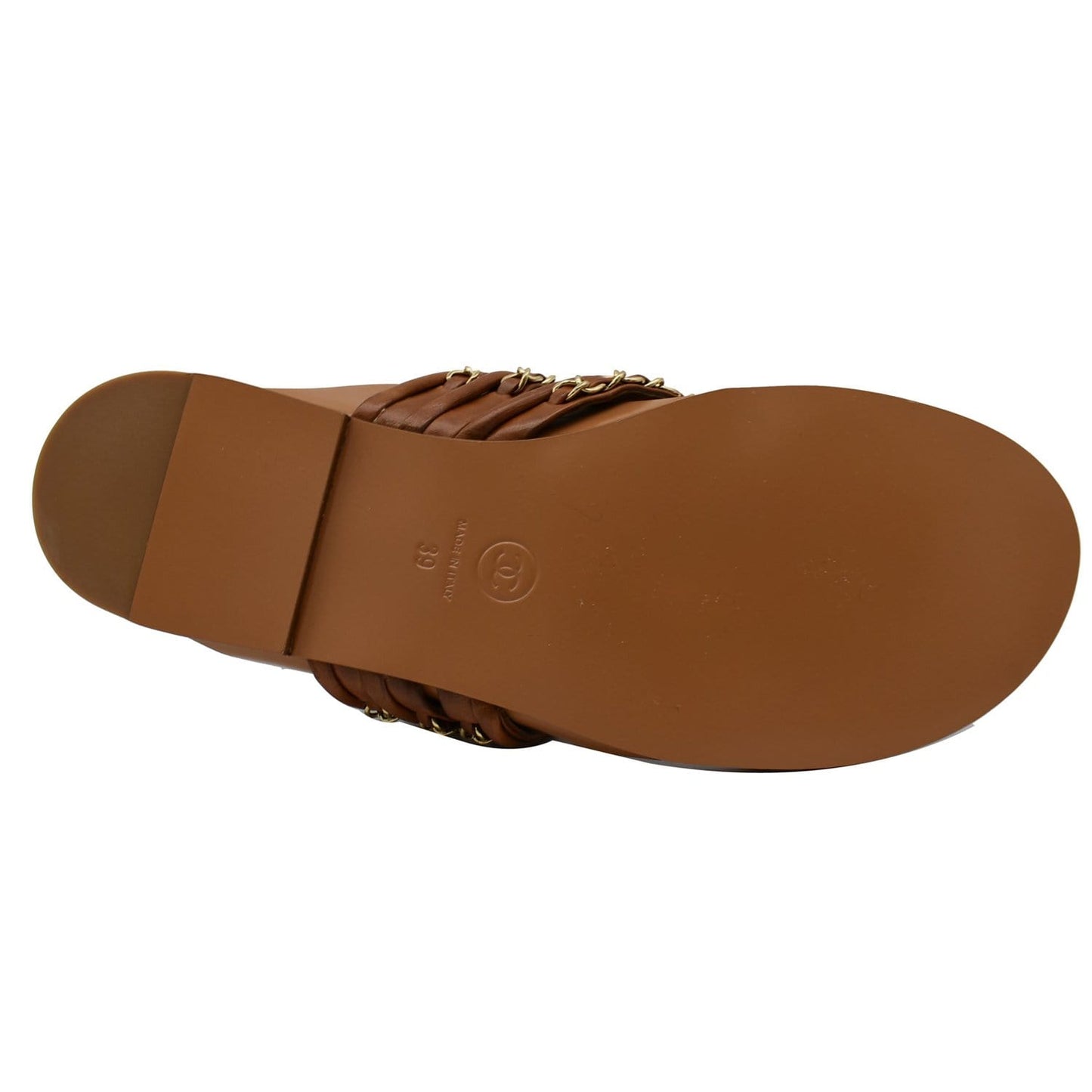 Chanel Thong CC Charm Leather Flat Sandals Brown 39