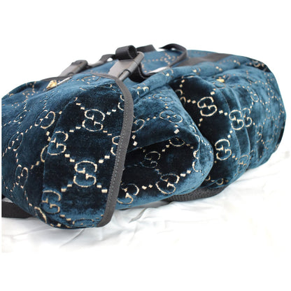 GUCCI Medium GG Monogram Velvet Classic Backpack Dark Blue 574923