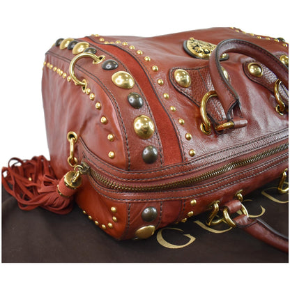 GUCCI GG Crystal Babouska Large Leather Indy Boston Bag 207296 Red