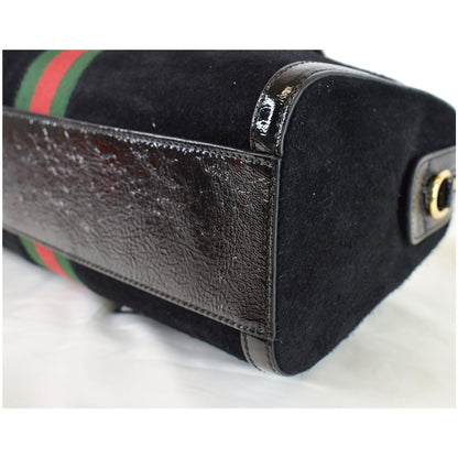 GUCCI Ophidia GG Suede Web Top Handle Shoulder Bag Black 524532