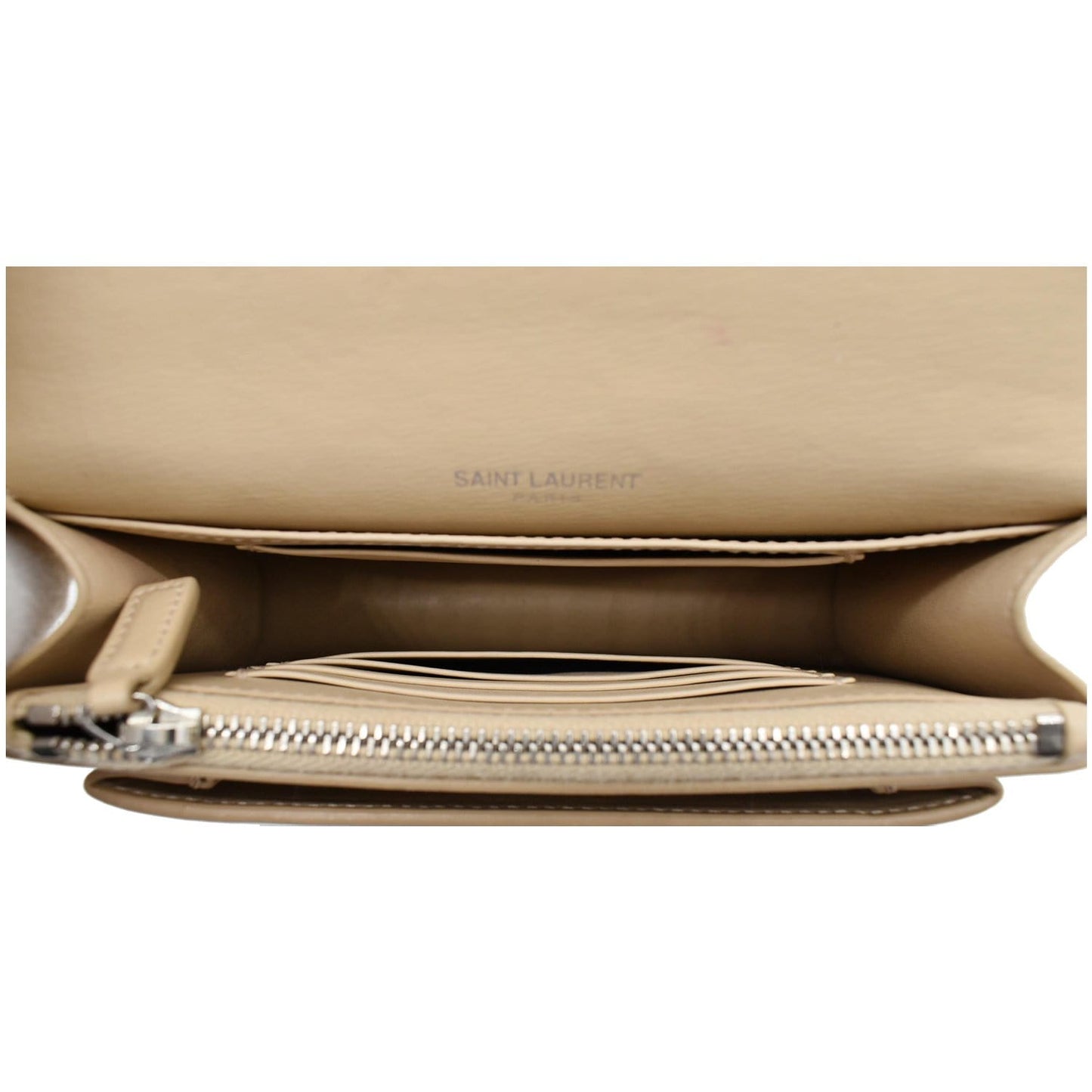 YVES SAINT LAURENT Monogram Sunset Medium Leather Shoulder Bag Beige