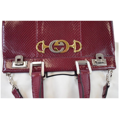 GUCCI Zumi Small Snakeskin Leather Top Handle Bag Bordeaux 569712