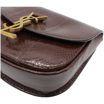YVES SAINT LAURENT Kaia Small Snakeskin Embossed Leather Crossbody Bag Brown - Final Sale