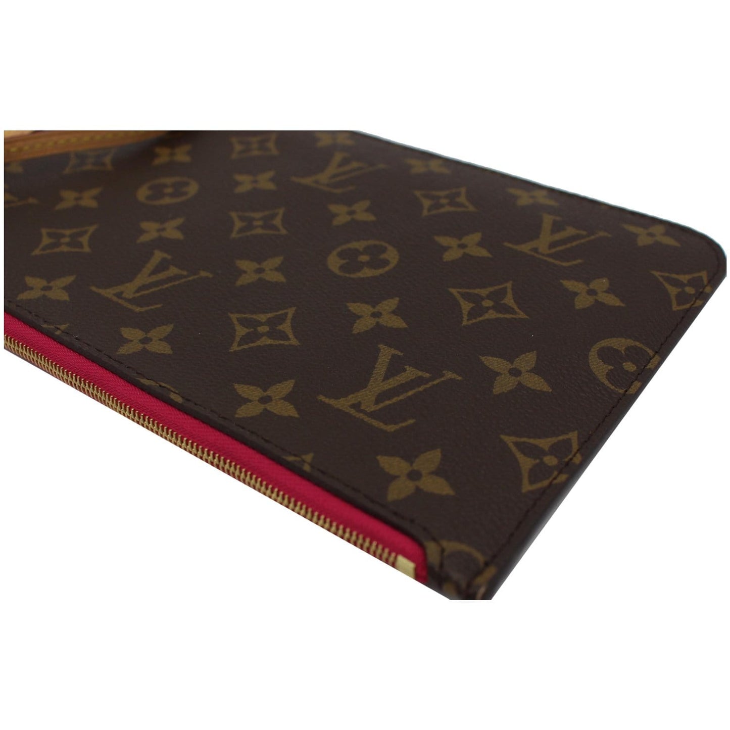 LOUIS VUITTON Neverfull MM Monogram Canvas Pochette Wristlet Pouch Fuchsia