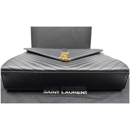 YVES SAINT LAURENT Large Envelope Grain De Poudre Chain Shoulder Bag Black