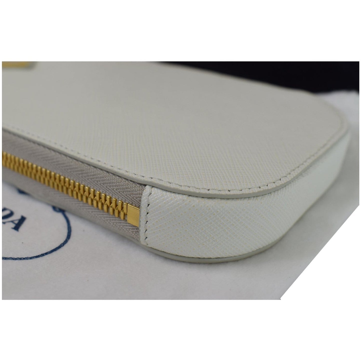 PRADA Saffiano Triangle Leather Crossbody Phone Pouch Bag White