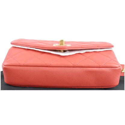 CHANEL Quilted Flap Calfskin Leather Chain Belt Waist Bag Red