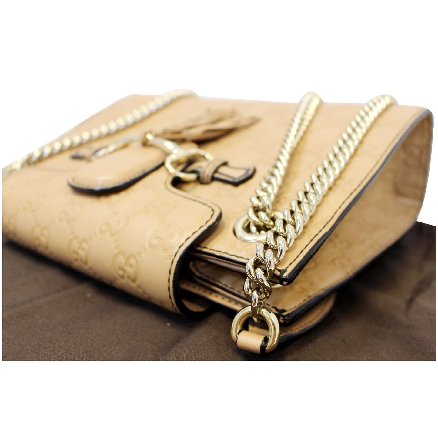 GUCCI Emily Guccissima Leather Chain Shoulder Bag Rose Beige 369621