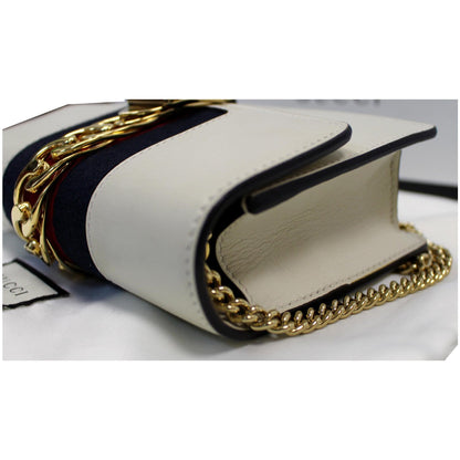 GUCCI Sylvie Super Mini Leather Crossbody Bag 494646 White