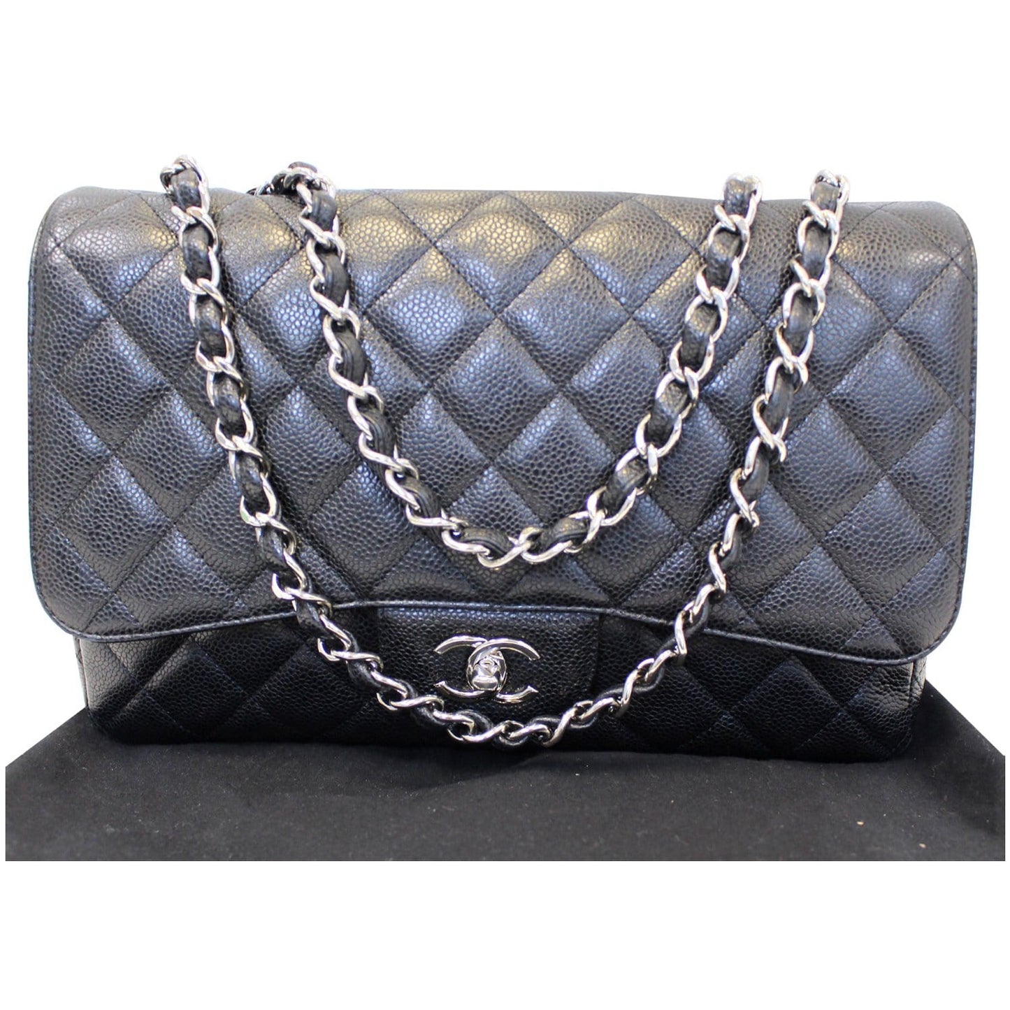 CHANEL Jumbo Classic Single Flap Caviar Leather Shoulder Bag Black