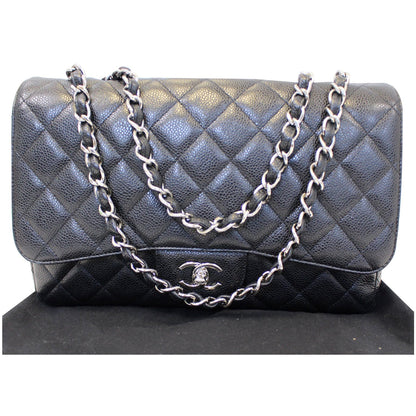 CHANEL Jumbo Classic Single Flap Caviar Leather Shoulder Bag Black