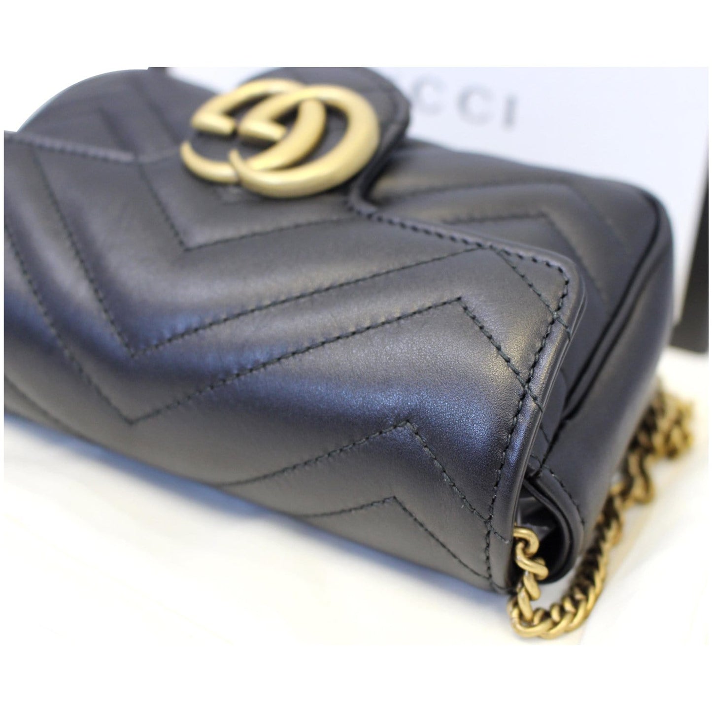 GUCCI GG Marmont Matelasse Leather Super Mini Crossbody Bag Black