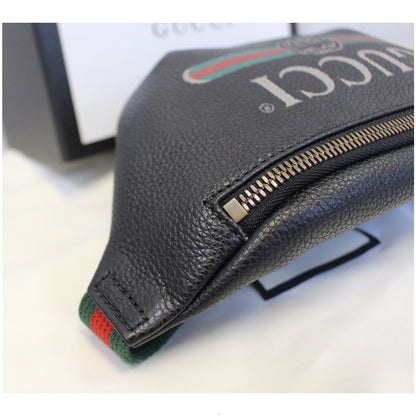GUCCI Print Leather Black Belt Waist Bum Bag 527792