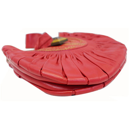 CHRISTIAN DIOR Plisse Pleated Leather Hobo Bag Red