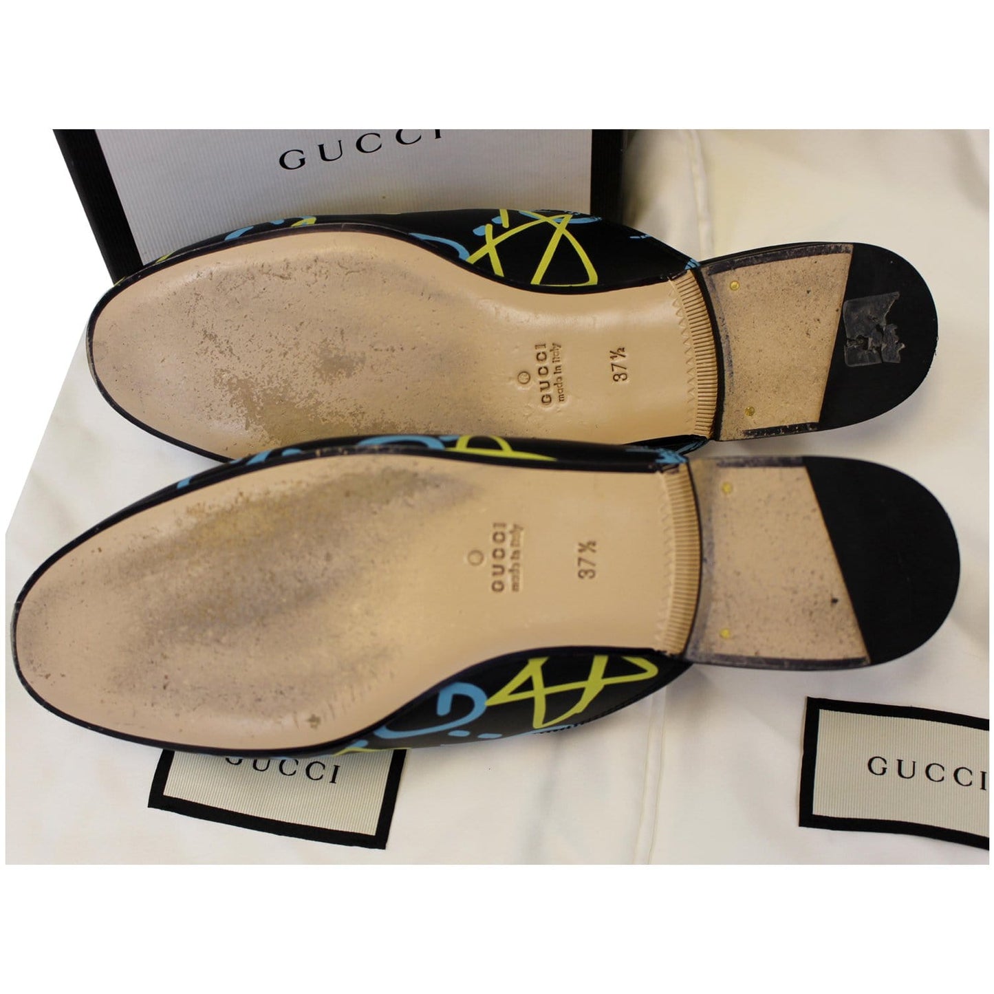 GUCCI Princetown Gucci Ghost Print Flats Black US 7
