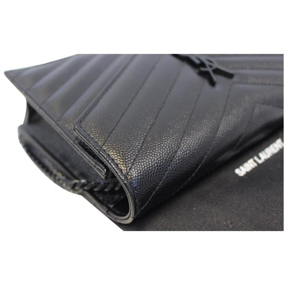 YVES SAINT LAURENT Matelasse Chevron Grain De Poudre Envelope Chain Wallet Black