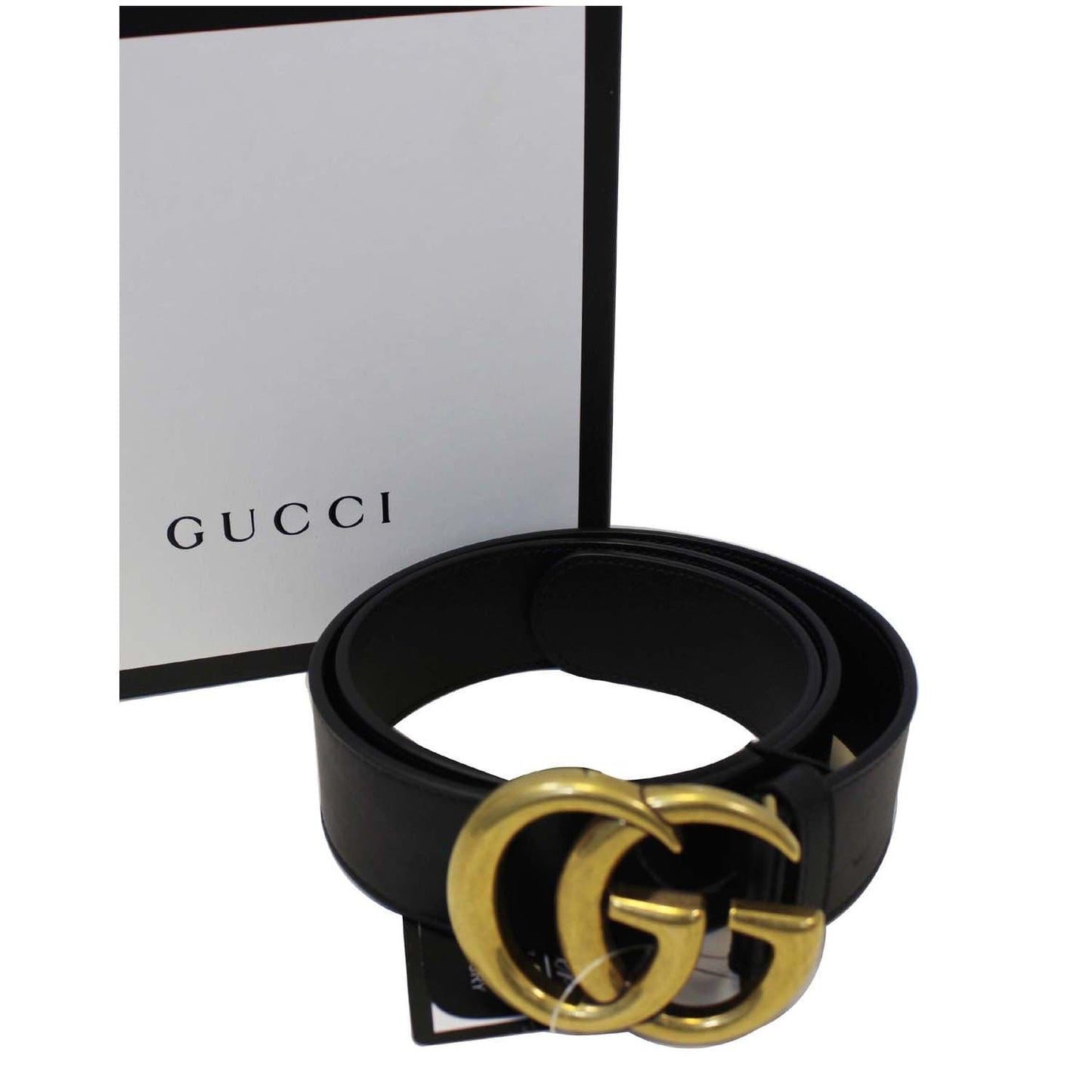 GUCCI Double G Buckle Black Leather Belt Size 39 Black